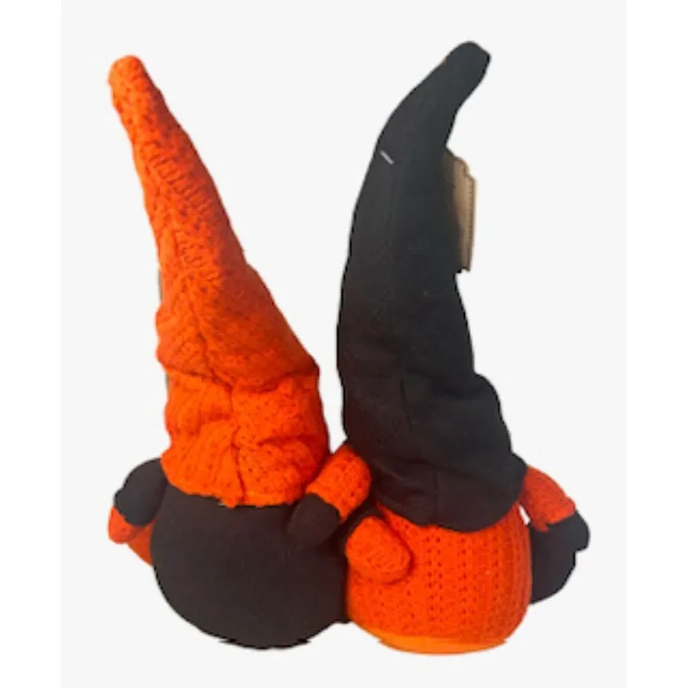 Halloween Jack O' Lantern Plush Weighted Gnome Couple w Wired Hats